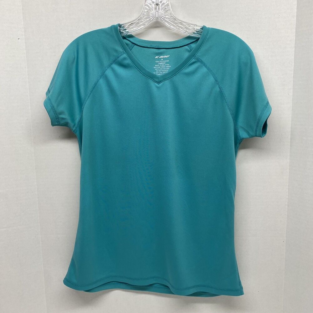 Kanu Womens Top Size Medium V Neck Turquoise Short Sleeve Casual